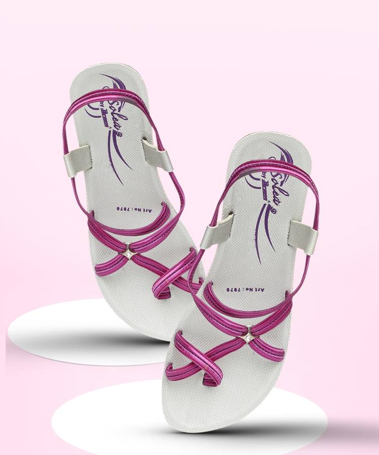 Women PU7970L Purple, Silver Flats Sandal Price in India