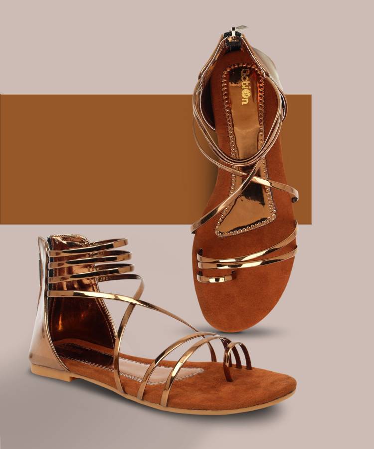 Women Copper, Brown Flats Sandal Price in India