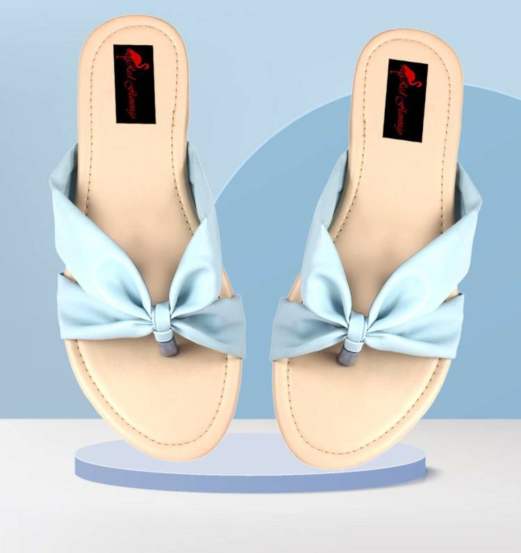 Women Blue, White Flats Sandal Price in India