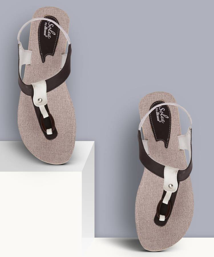 Women PU7083L Brown, Beige Flats Sandal Price in India