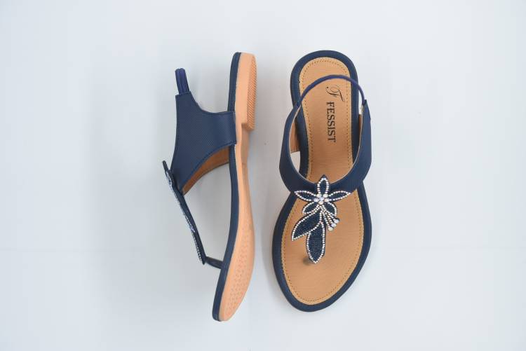 Women Navy Flats Sandal Price in India