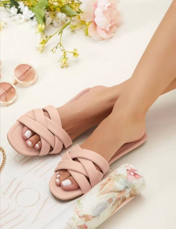 Women Stylish Flat Sandal / Slipper For Party & Wedding / Office Wear FlatsWomen Pink Flats Sandal Price in India