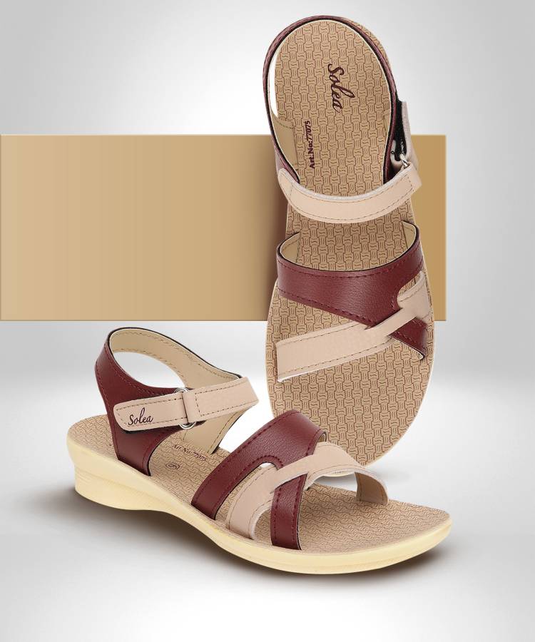 Women PU77075L Stylish Lightweight Daily Durable Comfortable Formal Casuals Maroon Flats Sandal Price in India