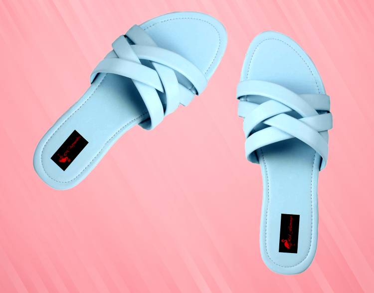 Women Blue, Black Flats Sandal Price in India