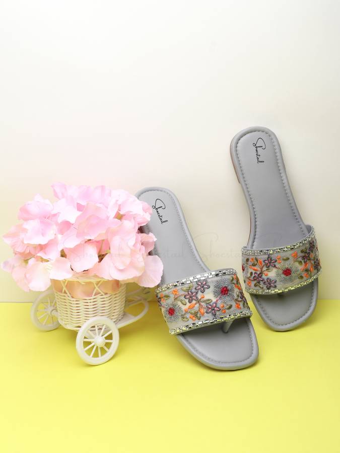 Women Grey Flats Sandal Price in India