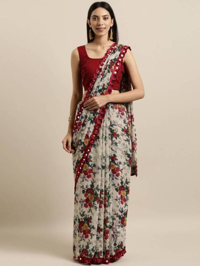 Floral Print Bollywood Georgette, Chiffon Saree Price in India