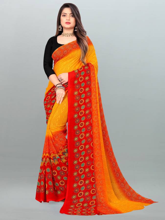 Paisley, Geometric Print, Floral Print Daily Wear Georgette Saree Price in India