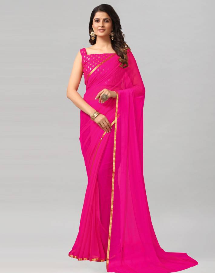 Embellished, Dyed, Solid/Plain Daily Wear Chiffon Saree Price in India