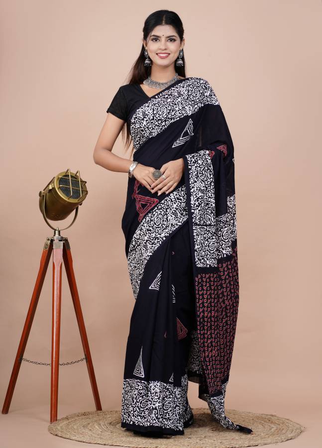Blocked Printed Daily Wear Pure Cotton Saree Price in India