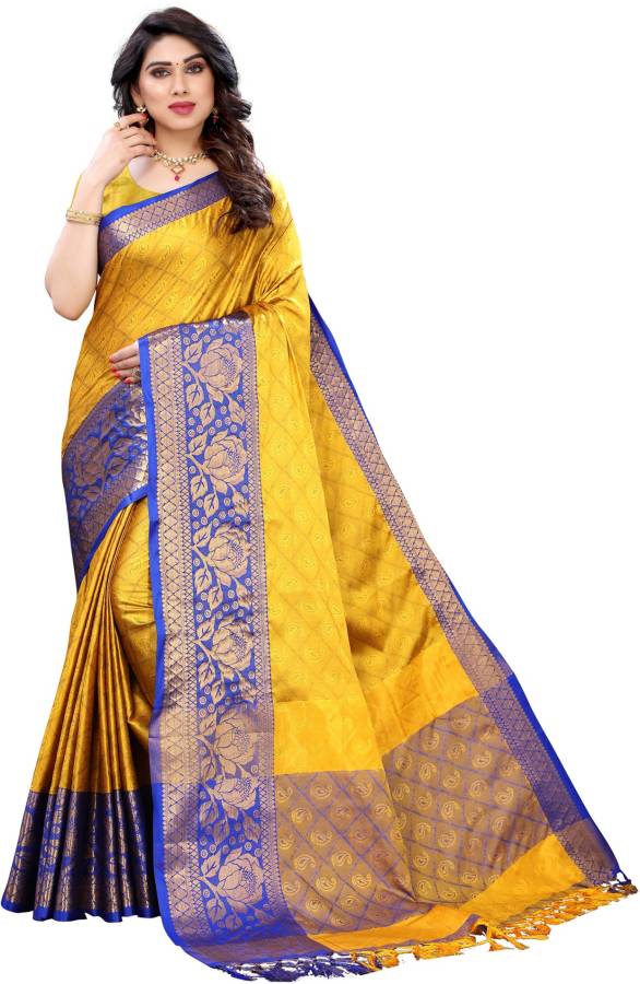 Samah Self Design, Woven, Embellished Kanjivaram Jacquard, Pure Silk Saree Price in India