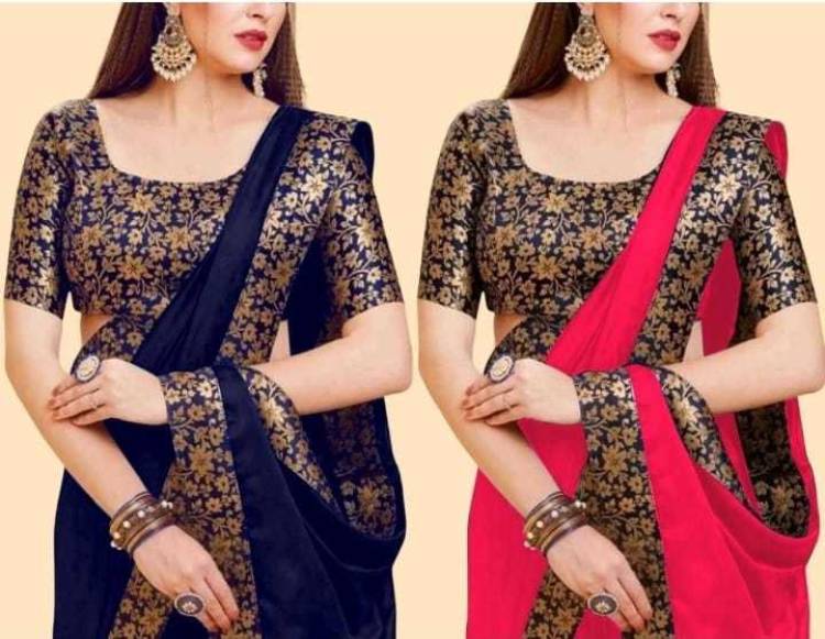 Solid/Plain Assam Silk Lycra Blend Saree Price in India