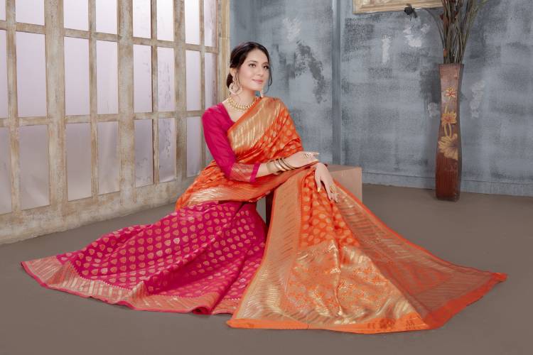 Woven Banarasi Silk Blend, Jacquard Saree Price in India