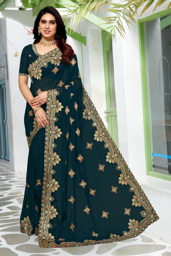 Embroidered Bollywood Georgette Saree Price in India