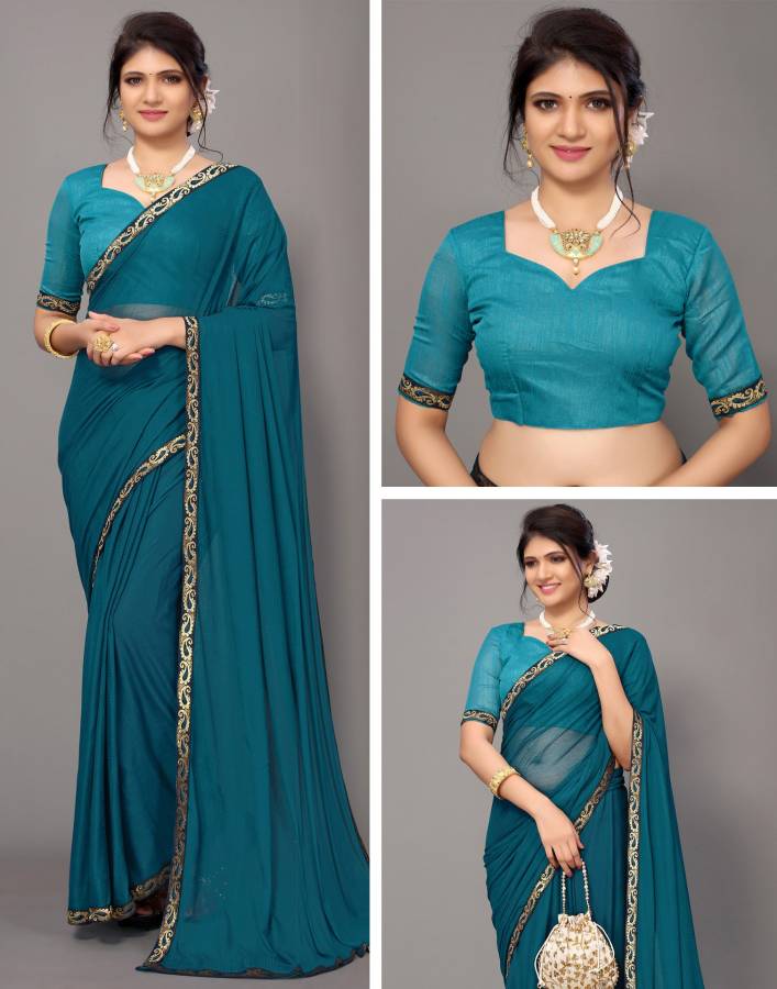 Embellished, Dyed Bollywood Lycra Blend Saree Price in India