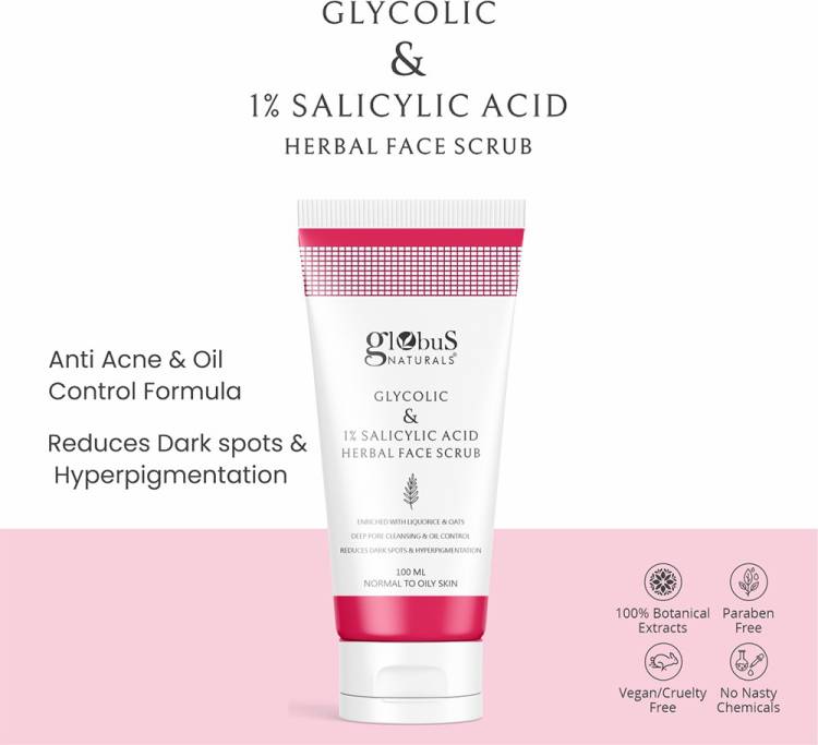 GLOBUS NATURALS Glycolic & 1% Salicylic Acid Herbal Anti Acne Face  Scrub Price in India
