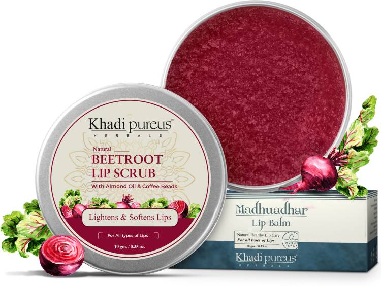 Pureus Khadi PureusHerbals Madhuadhar Beetroot Lip Scrub for dark Lips, Pink, Soft Lips Scrub Price in India