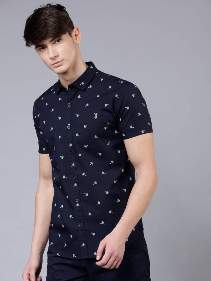Men Slim Fit Printed Spread Collar Casual Shirt Price in India