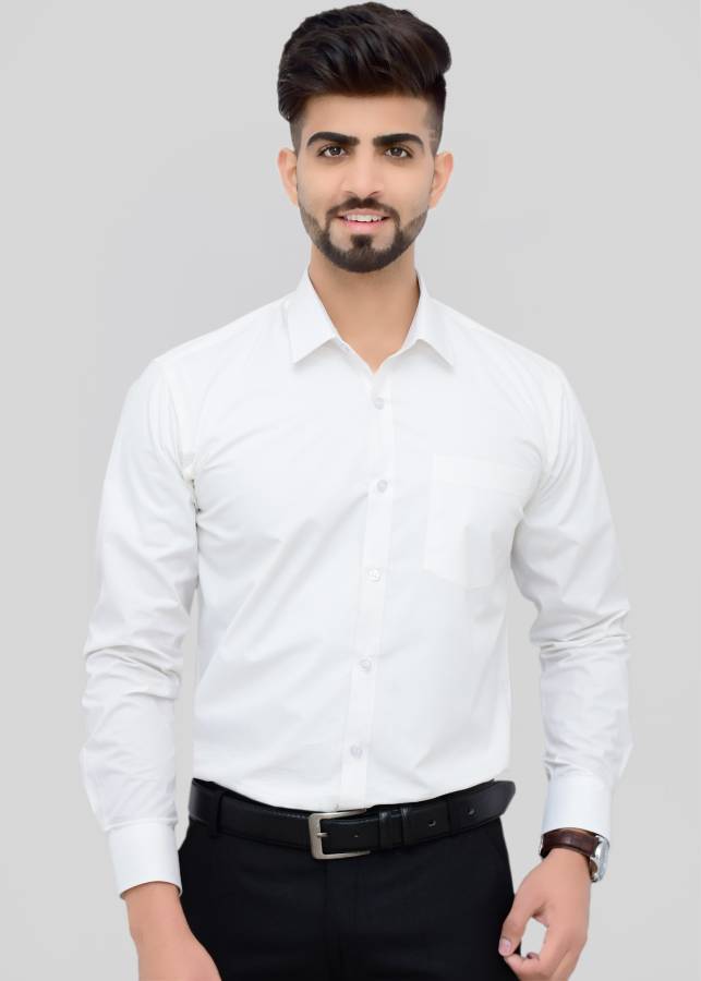Men Regular Fit Solid Spread Collar Formal Shirt Price in India