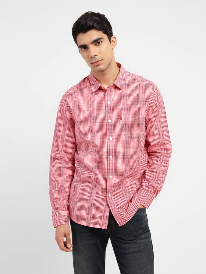 Men Slim Fit Checkered Spread Collar Casual Shirt Price in India