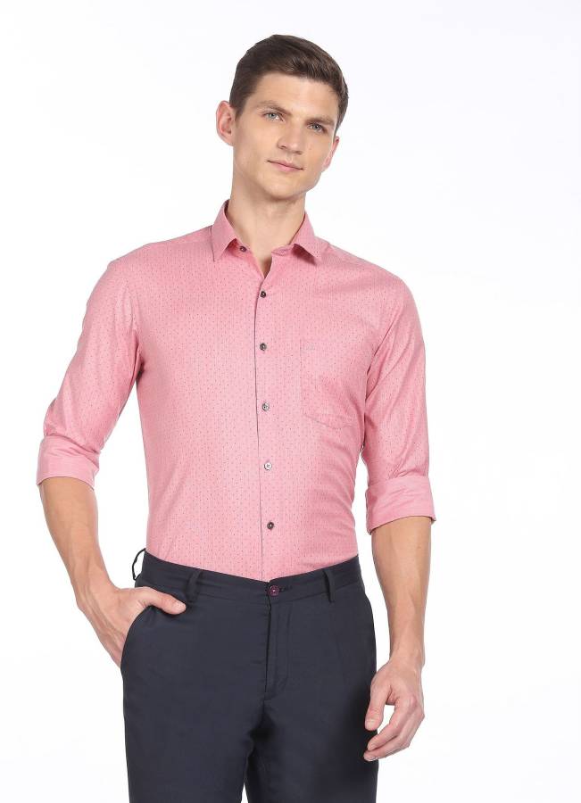 Men Slim Fit Self Design Cut Away Collar Formal Shirt Price in India