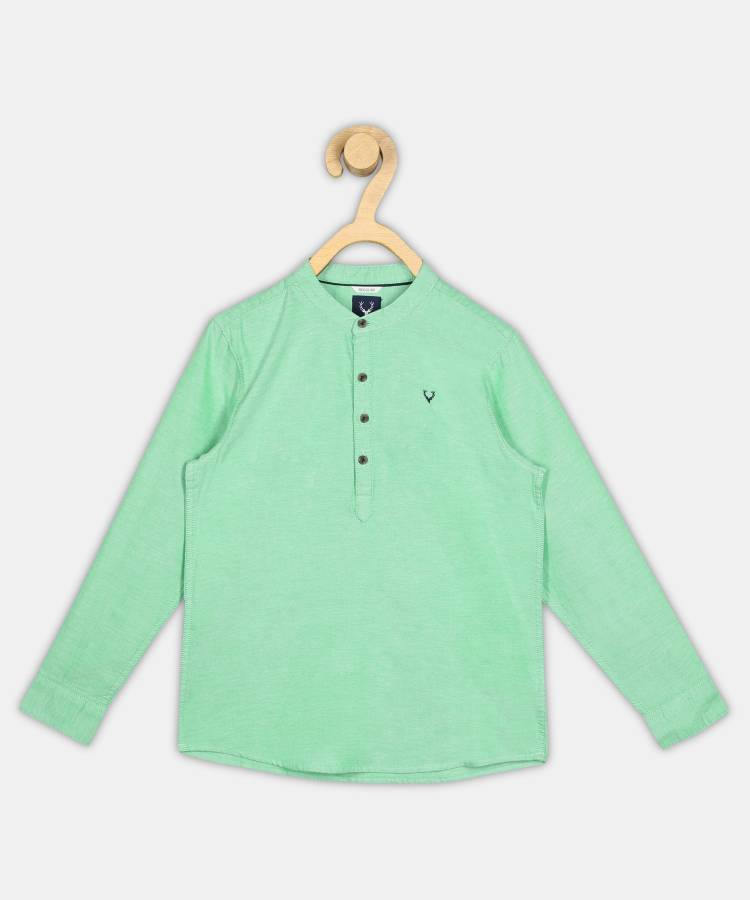 Boys Regular Fit Solid Mandarin Collar Casual Shirt Price in India