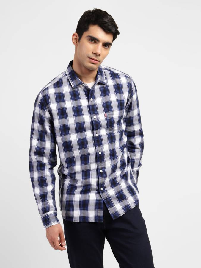 Men Slim Fit Checkered Spread Collar Casual Shirt Price in India