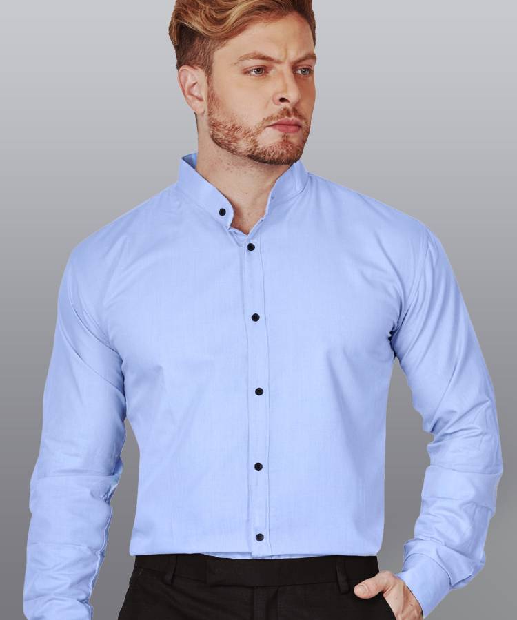 Men Regular Fit Solid Mandarin Collar Formal Shirt Price in India