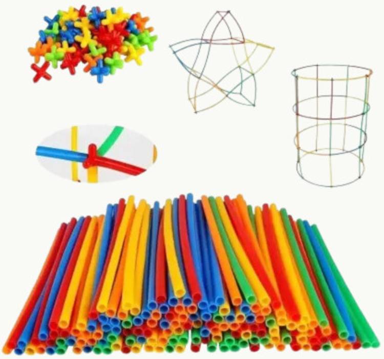 Mayne Straws Building Blocks Toy Game100pcs, (50 Straw+50 Connector )