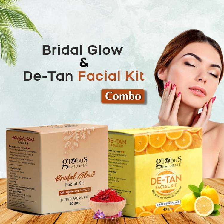 Globus Naturals Facial Kit Combo-Skin Lightening Bridal Glow & Tan Removal De-Tan Facial Kit, For All Skin Types Price in India