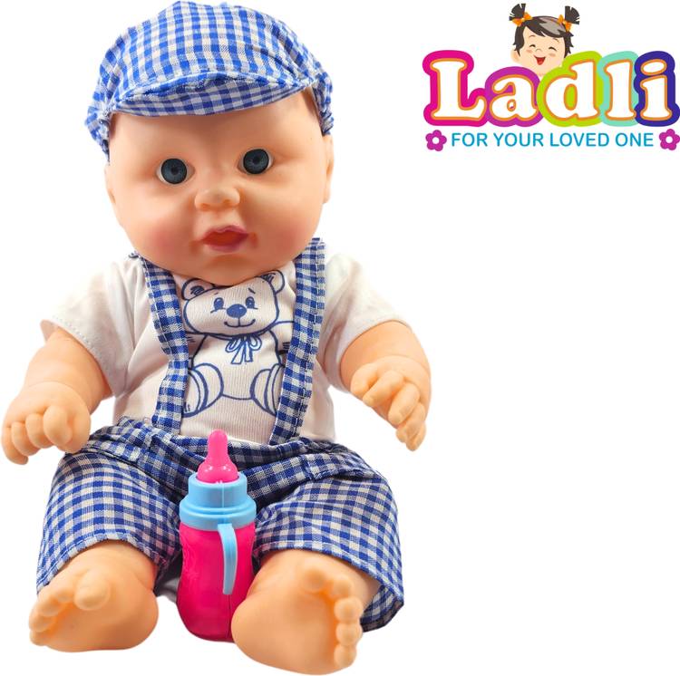 Ladli Rubber Doll for Kids Dress Golu baba Doll for Kids with Milk Bottle Movable Arms