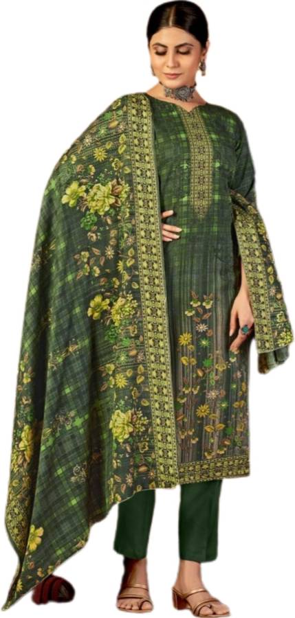 Unstitched Wool Salwar Suit Material Floral Print Price in India