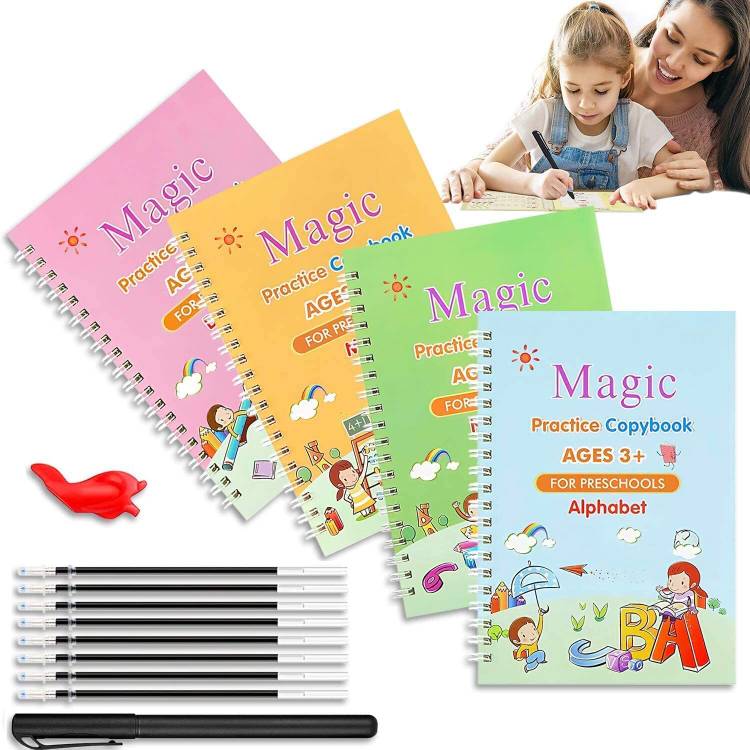 KOBBET Sank Magic Practice Copybook,(4 BOOK+10REFILL+ 2Pen +2 Grip)Early Education Book