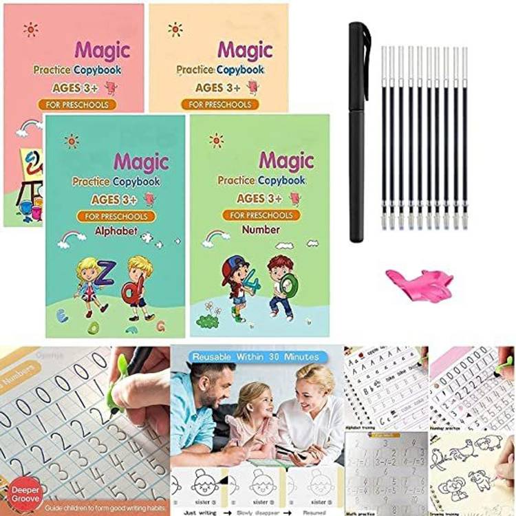 ANSHI Magic Practice Copybook (4 BOOK + 10 REFILL) Magic Book For Kids (Spral, india)