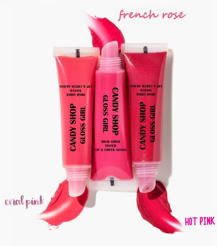 Candy Shop Gloss Girl High Shine Tinted Lip and Cheek Gloss- 'Think Pink' Combo Of 3 Price in India