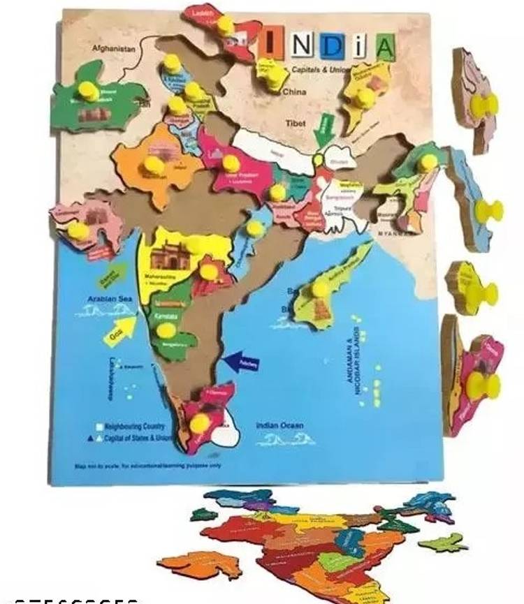 FRONY Wooden India Map Jigsaw Puzzle Learning Toys with Knobs for Kids Gift