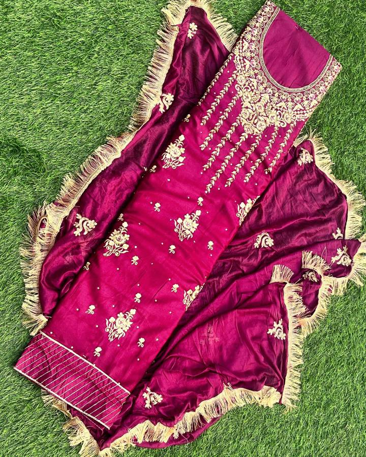 Unstitched Cotton Blend Salwar Suit Material Embroidered Price in India