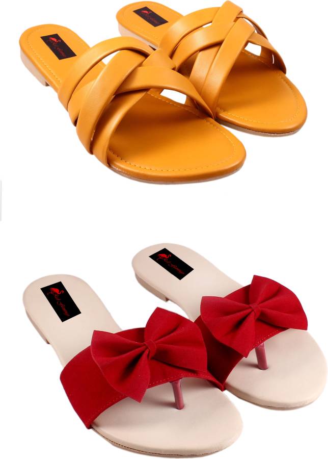Women Red, Yellow Flats Sandal Price in India