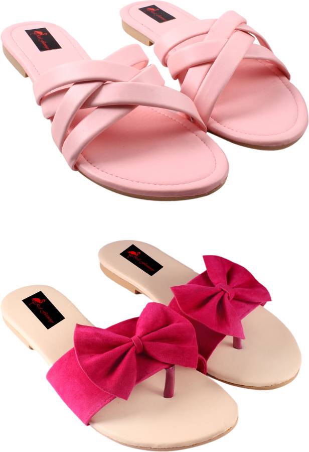 Women Pink, Blue Flats Sandal Price in India