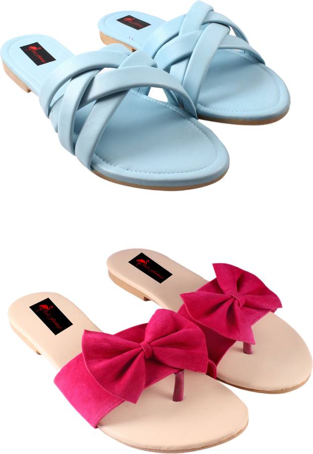 Women Pink, Blue Flats Sandal Price in India