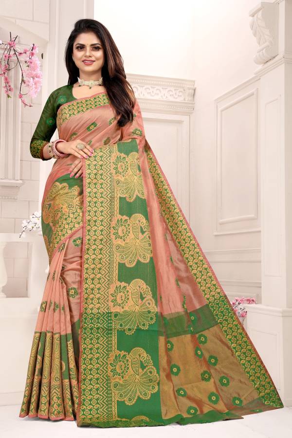Self Design, Temple Border Banarasi Jacquard, Pure Cotton Saree Price in India