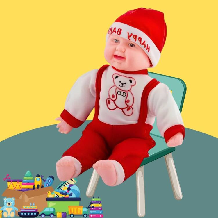 HK TOYS Huggable Happy Baby Doll With Laughing Music, 28Cm (Random color)