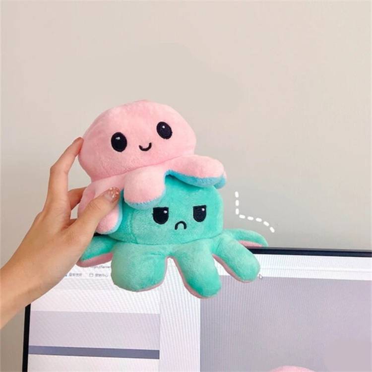 Liquortees Reversible Octopus soft toy for girls flip flop moody octopus  - 18 cm