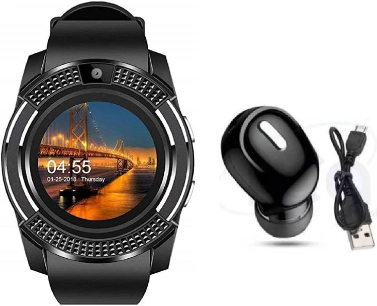 plaction V8 BLACK SMART WATCH WITH X9 BLUETOOTH HEADSET Smartwatch Price in India