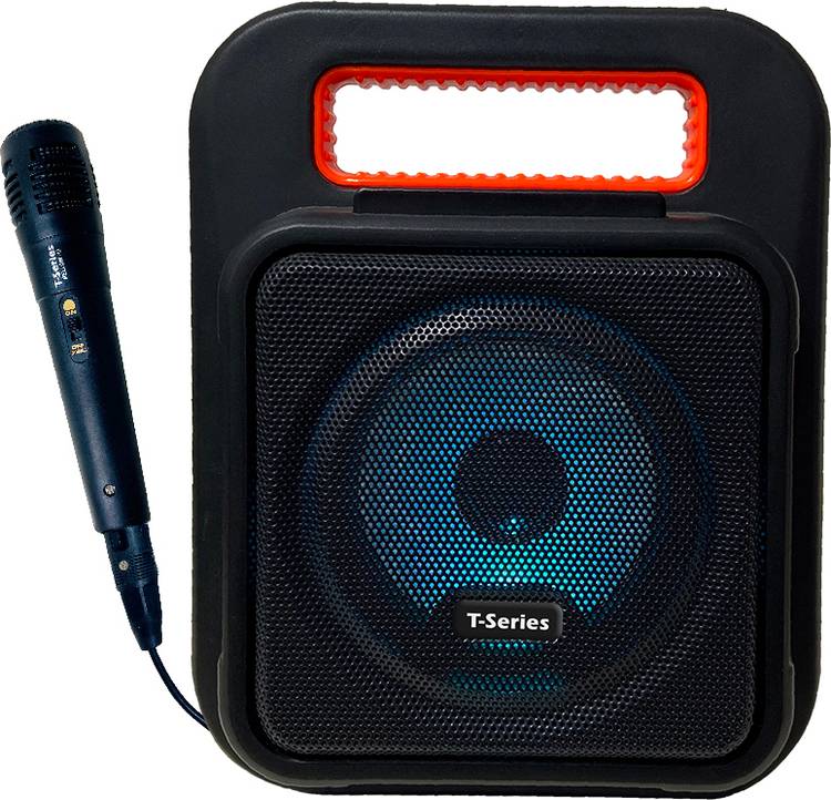 T-Series with Wired Mic,(Black & Orange),Karaoke,AmbienceLight,SD/MMC,USB,FM,AUX 12 W Bluetooth Home Audio Speaker