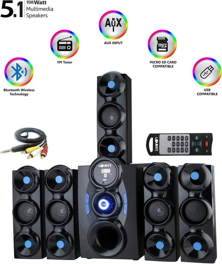 LOUDSY perfect surround sound TF/FM Slot Home Theatre (Black, 5.1 Channel) 9500 W Bluetooth Home Audio Speaker