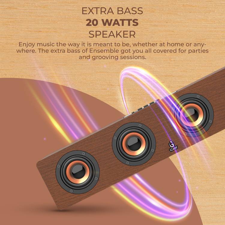 iGear Ensemble Wooden Soundbar Speaker Multiple Playback Options,Inbuilt SubWoofer I1 20 W Bluetooth Soundbar