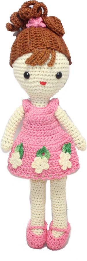 PH Artistic Handmade Amigurumi Crochet Small Pink flower design Frock Doll Birthday Gift  - 7.15 inch