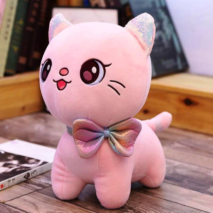 AN Teddy Cute Bow Kitten Cat Soft Stuffed Animal Toy for Kids Birthday Gift (1-Single)  - 25 cm