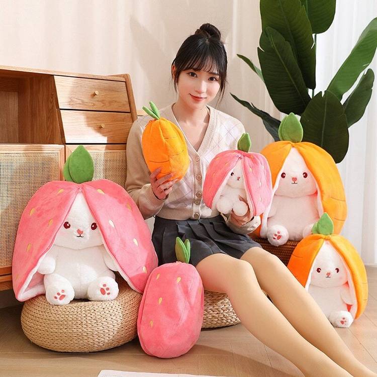 R C TRADERS Trending Strawberry Reversible Bunny Plush Soft Toy  - 35 cm