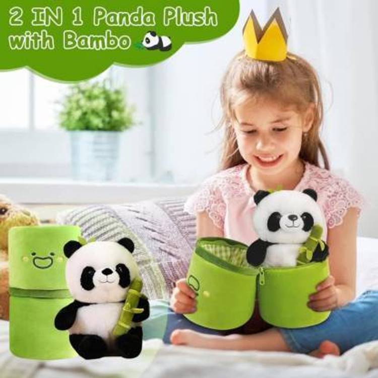 msy Soft Stuffed Huggable Bamboo Tube Panda Animal Toys for Kids  - 25 cm
